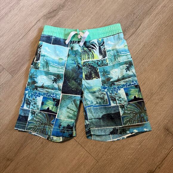 Tommy Bahama Boys Swim Trunks Size 4 Tropical Island Green Blue Board Shorts - Picture 6 of 7